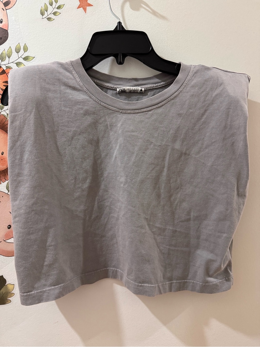 Zara Cropped Crewneck Women's Top - Gray